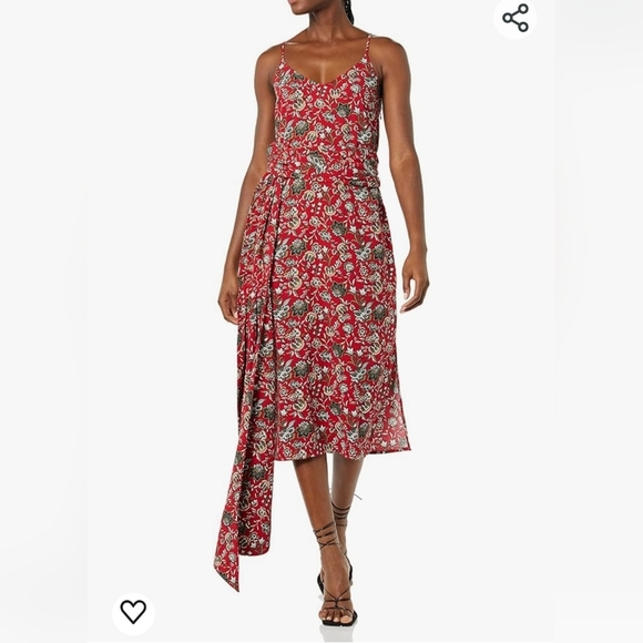 Making the Cut S3 Ep5 Red Floral Pattern Sash Wrapped Midi Dress Womens Size 2XL - Picture 1 of 12